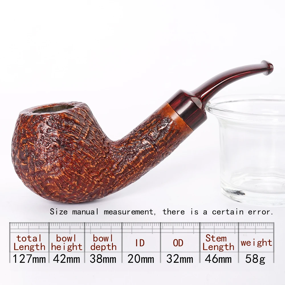 Imagem -05 - Muxiang-briar Cachimbo com Alça Curva Tubulação de Borracha Vulcanizada Bocal Madeira Grossa Bowl Wall Apple Shaped Pipe