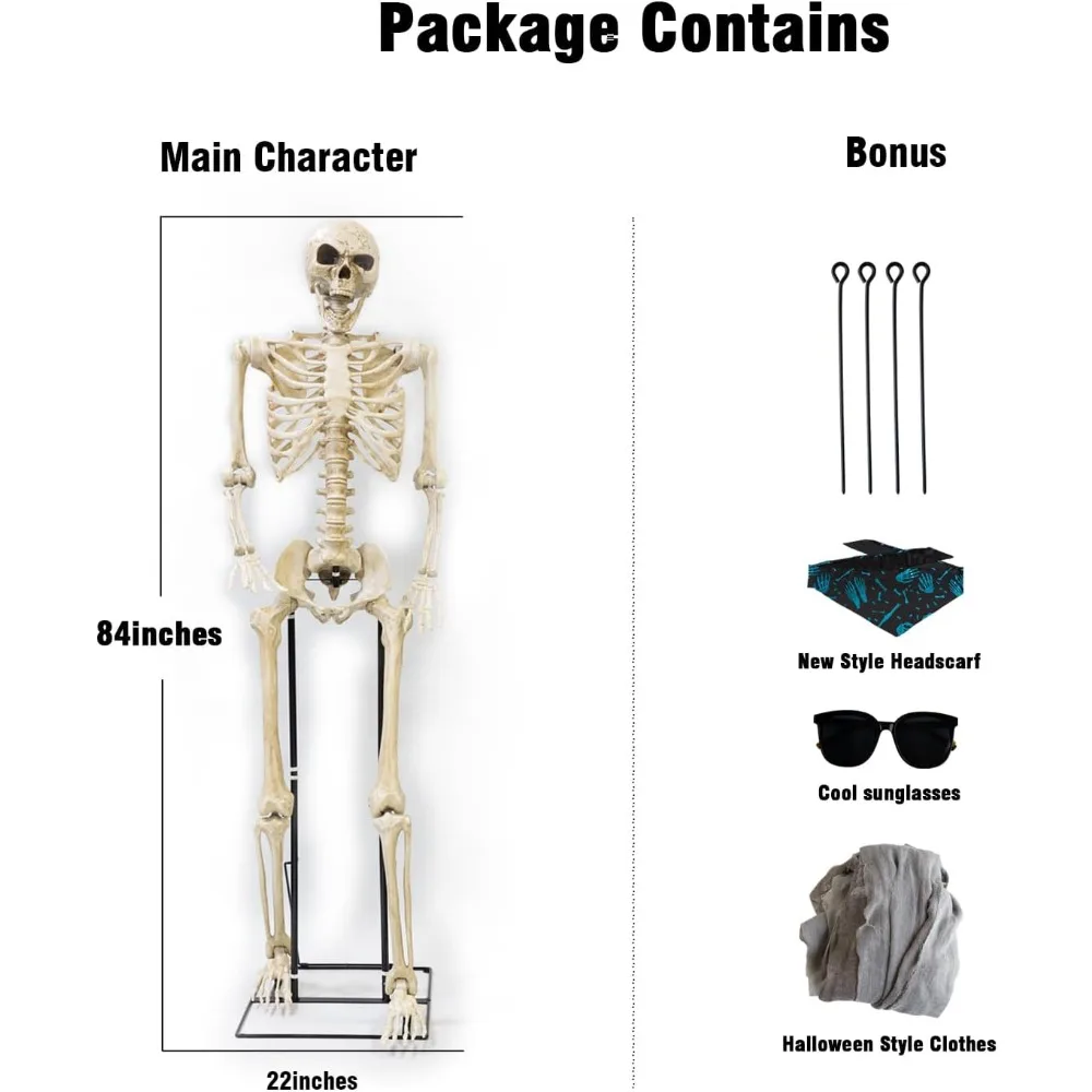 Giant Halloween Skeleton Pose-N-Stay Life Size Skeleton Full Body Realistic Human Bones with Posable Joint for Halloween