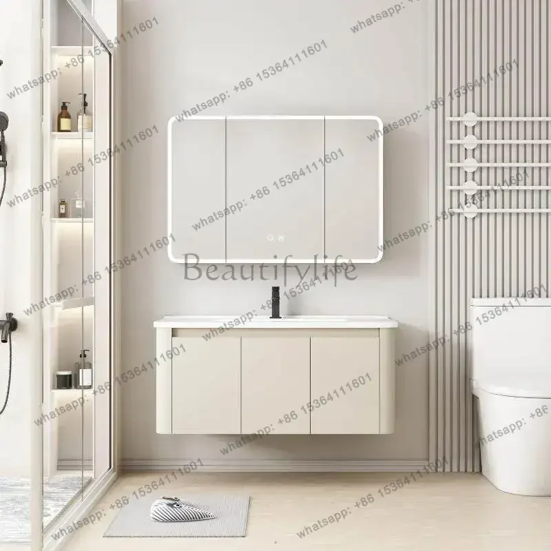 Space aluminum bathroom cabinet ceramic integrated basin small apartment locker combination new bathroom hanging cabinet