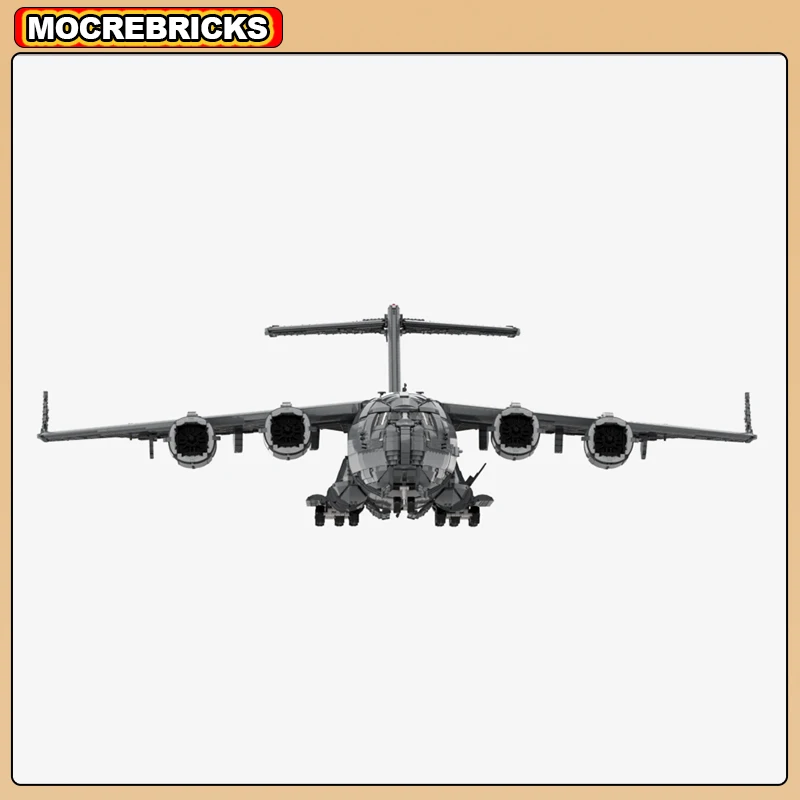 MOC 빌딩 블록 군사 수송 항공기, 보잉 C-17 글로브마스터 III, 전략 전투기 조립 모델, 기술 브릭 장난감