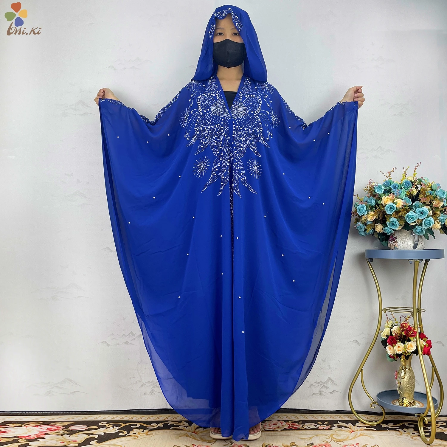 2024 New Open Abaya Dubai Turkey Muslim Hooded Dress Women Chiffon Kaftan Beads Luxury Cardigan Boubou Islamic Clothing