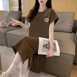 Summer Cotton Casual Dresses Women Clothing Simplicity Printing O-neck Short Sleeve Tshirt Dress Female Simplicity Thin Dresses