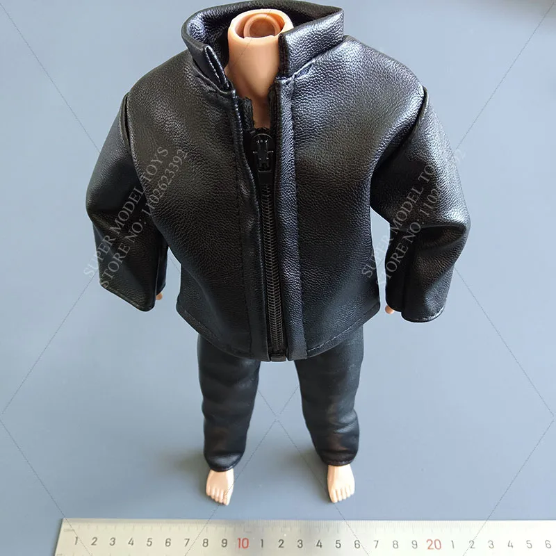 Conjunto de ropa de soldado a escala 1/6, chaqueta informal de moda, abrigo de cuero negro, pantalones, ajuste de muñeca MODELO DE figura de acción de 12 pulgadas, en Stock