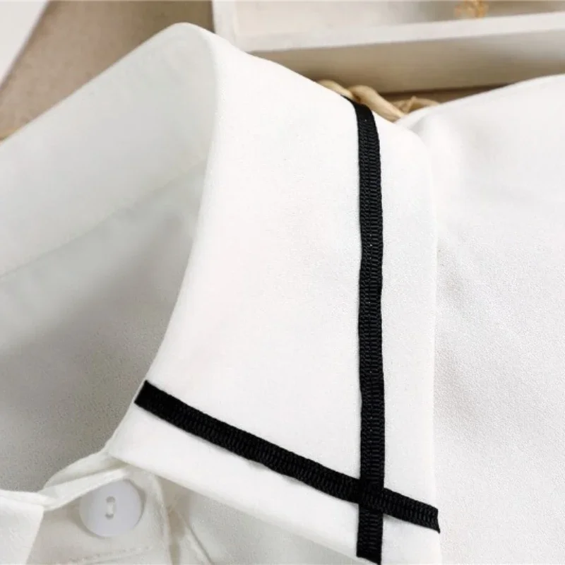 클래식 페이크 칼라 블라우스 여성 탈부착 가능한 셔츠 칼라 쉬폰 가짜 칼라 여성 라펠 블라우스 탑 타이 여성 장식용