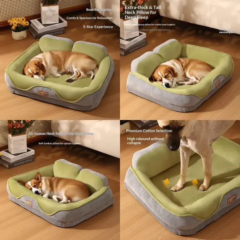 All Season Solid Thickened Neck Pet Bed for Dogs and Cats with Warm Winter Bed and Pillows