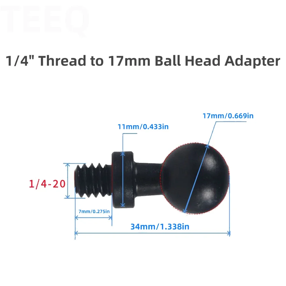 17mm/20mm/25mm Aluminum Alloy Double Ball Head to 1/4 Screw Connecting Rod Motorcycle Camera Bracket Transfer Accessories