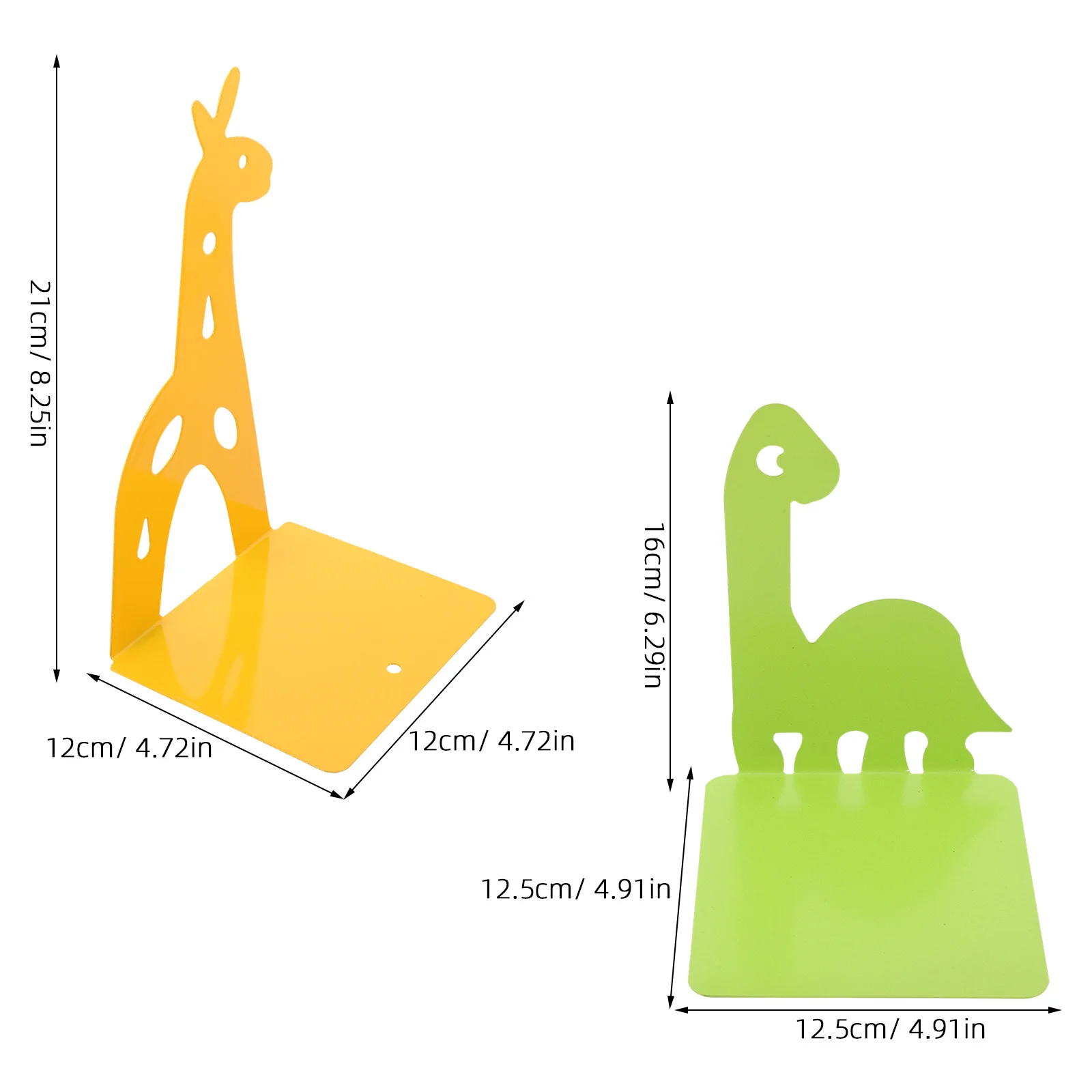 2Pcs Animal Bookends Dinosaur Giraffe Metal Book Holder Small Kids Book Organizer Desk Bookends Decorative Nursery
