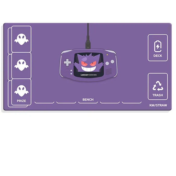 Pokemon Gengar TCG Playmat Retro Handheld Console Card Game Mat Non Slip Rubber Large Desk Pad Stitched Edge Table Mat（