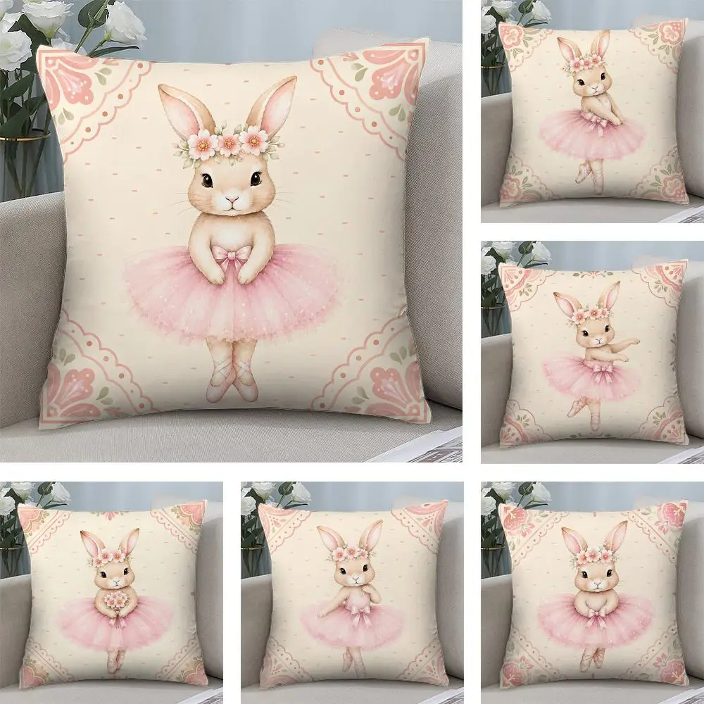 

Cute Pink Girls Ballerina Bunny Cushion Cover Short Plush Double-sided Print Square Throw Pillow Covers Sofa Cushion Decor