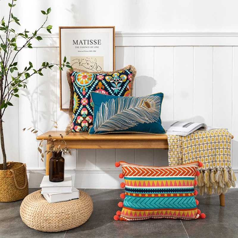 30x50/45X45CM Bohemian Throw Pillow Cover Living Room Embroidered Waist Cushion Cover Modern Decor Home Decorative Pillowcase