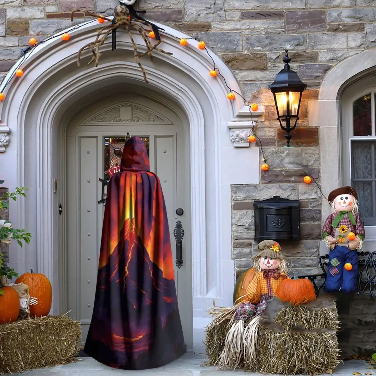 밤에 화산 폭발 긴 후드 망토 마녀 중세 의상 코스프레 케이프 할로윈 뱀파이어 성인 유니섹스