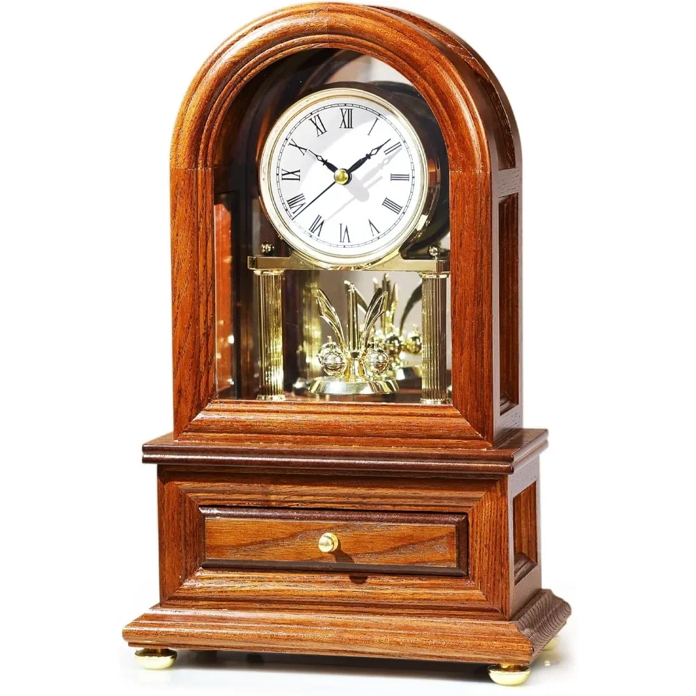 Wooden Table Anniversary Clock, Revolving Pendulum Mantel Clock, Antique Shelf Clock, Desk Grandfather Clock for Living Room