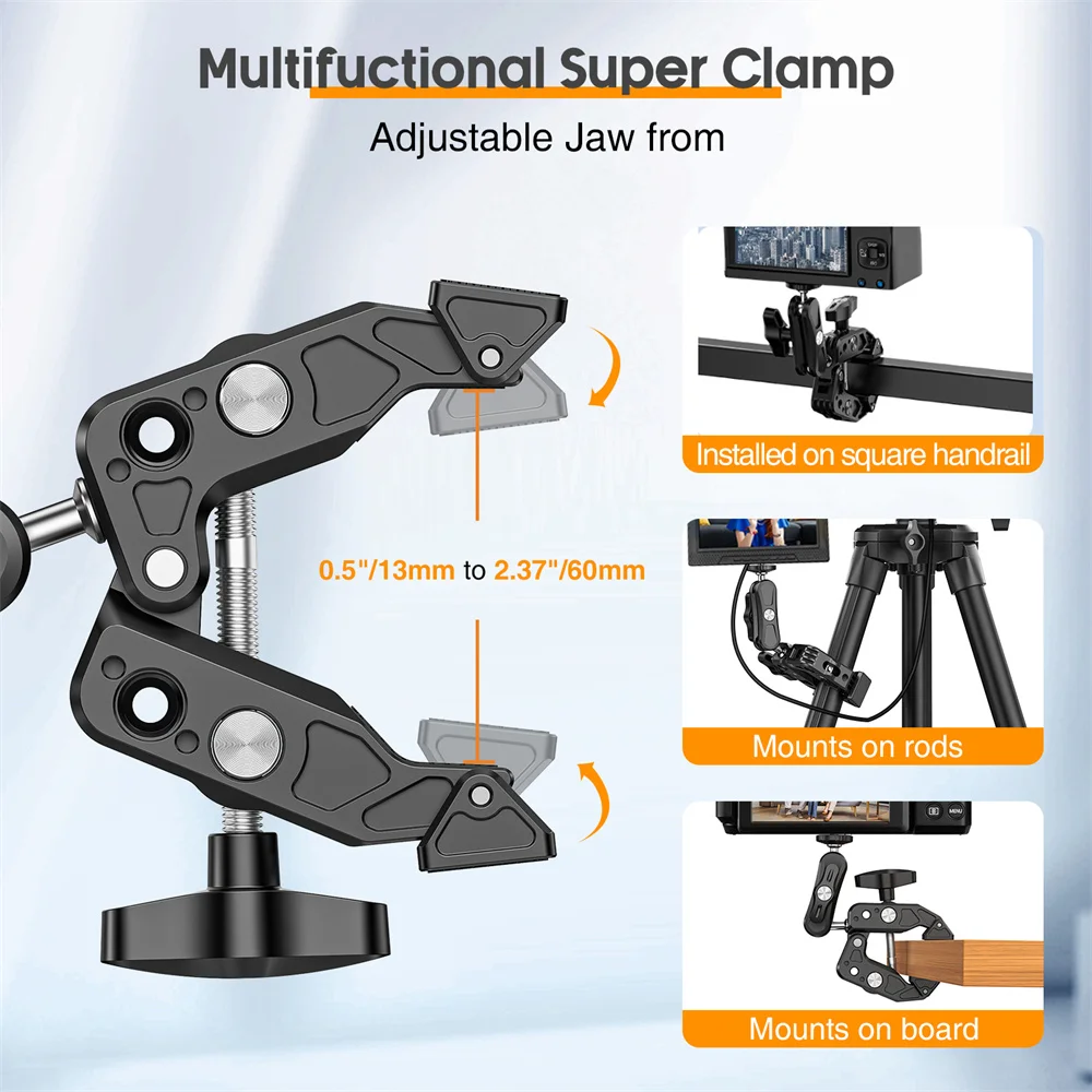 New Double Metal Super Clamp Articulating Magic Arm Clip 360 Dual-Head Super Clip for Umbrella Monitor LED Light Photography