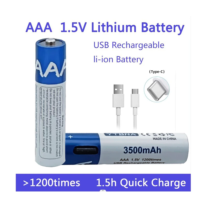 Szybkie ładowanie 1.5V AAA akumulator litowo-jonowy o pojemności 3500mAh i USB akumulator litowy USB do klawiatury zabawkowej