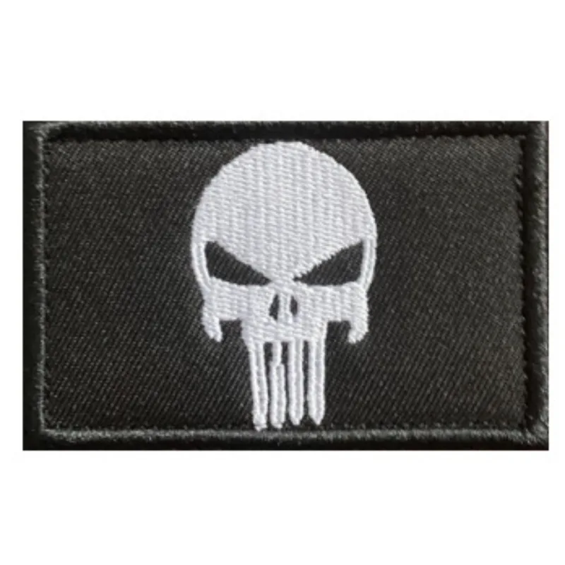 Punish Skull Embroidery Hook&loop Patch USA Flag Skull Morale Badge Multicam Tan Black Cranium Tactical Backpack Cap Attachments