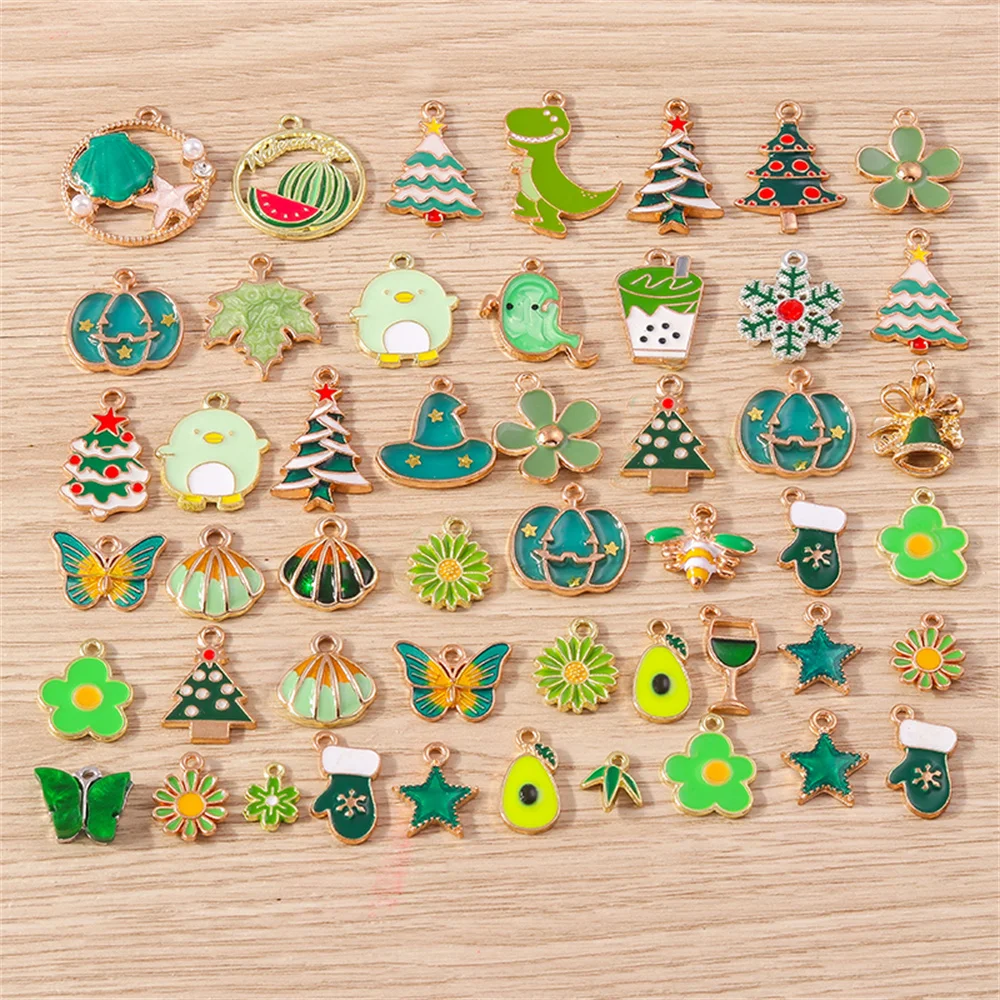 Tusember Mix 30 Stück Emaille-Anhänger, grüne Serie, Tierherzen, Blumenanhänger für DIY-Schmuckherstellung, handgefertigte Accessoires, Kunsthandwerk – Detail 5