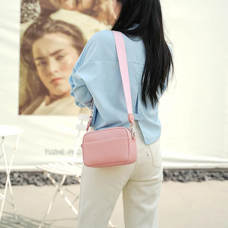 Trend female pure color PU cross body cross section square multi-function widened shoulder belt cross bag