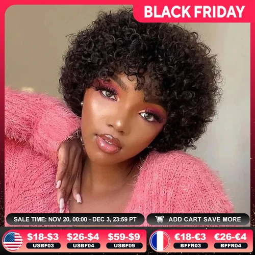 Pelucas de cabello humano Pixie corto Afro rizado Bob con flequillo para mujeres cabello Remy brasileño poner y ir pelucas rizadas rizadas marrones naturales