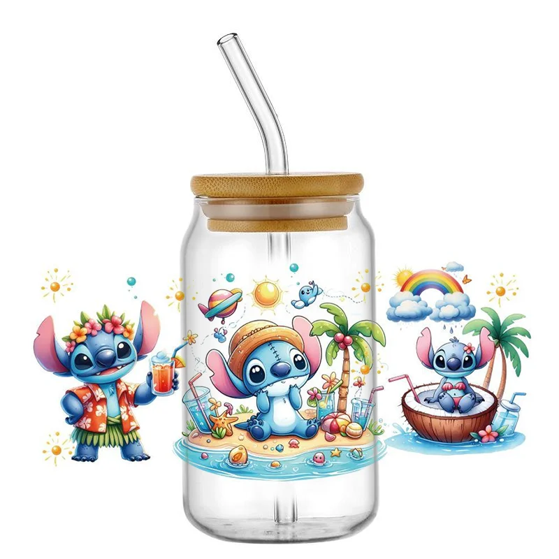 Miniso-envoltura de taza UV DTF de dibujos animados en 3D, adhesivo autoadhesivo de 16oz para cerveza, cafรฉ, lata de vidrio, envoltura de taza,