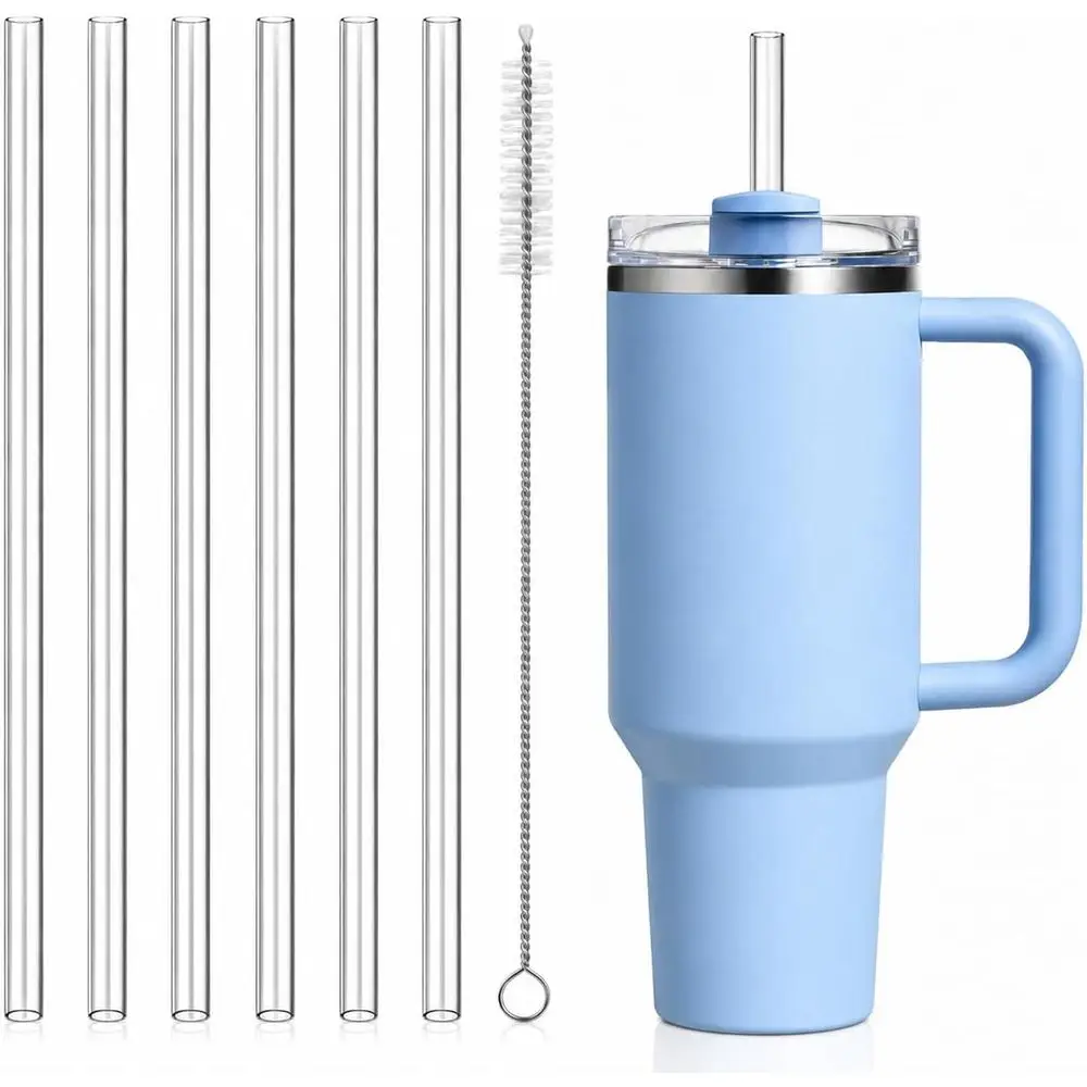 12-Inch Long Reusable Plastic Straws, 6-Pack, Suitable for 40 oz Tumblers and Cups, Clear