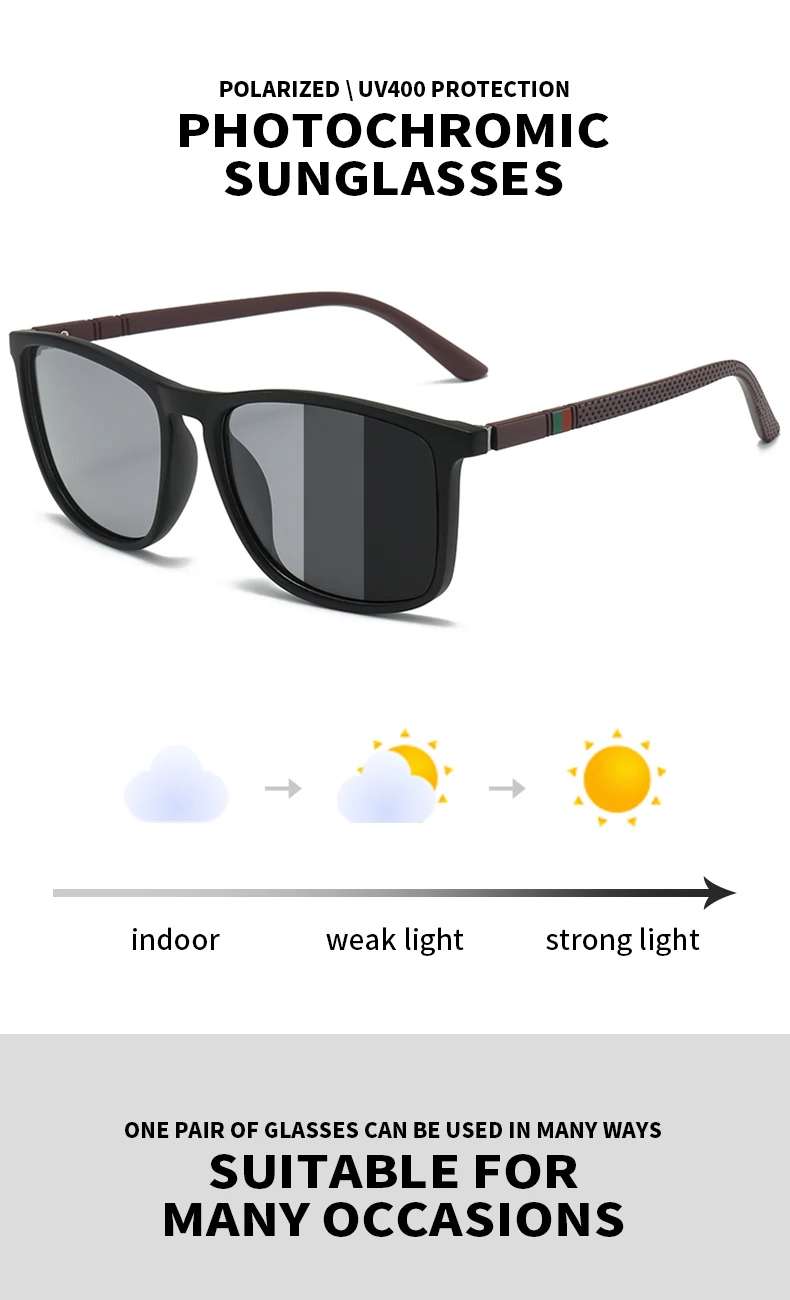 Modische Photochrome Polarisierte Vintage-Sonnenbrille für Männer und Frauen Quadratische Markendesigner-Sonnenbrille Herren Fahr- und Angelbrille – Detail 2