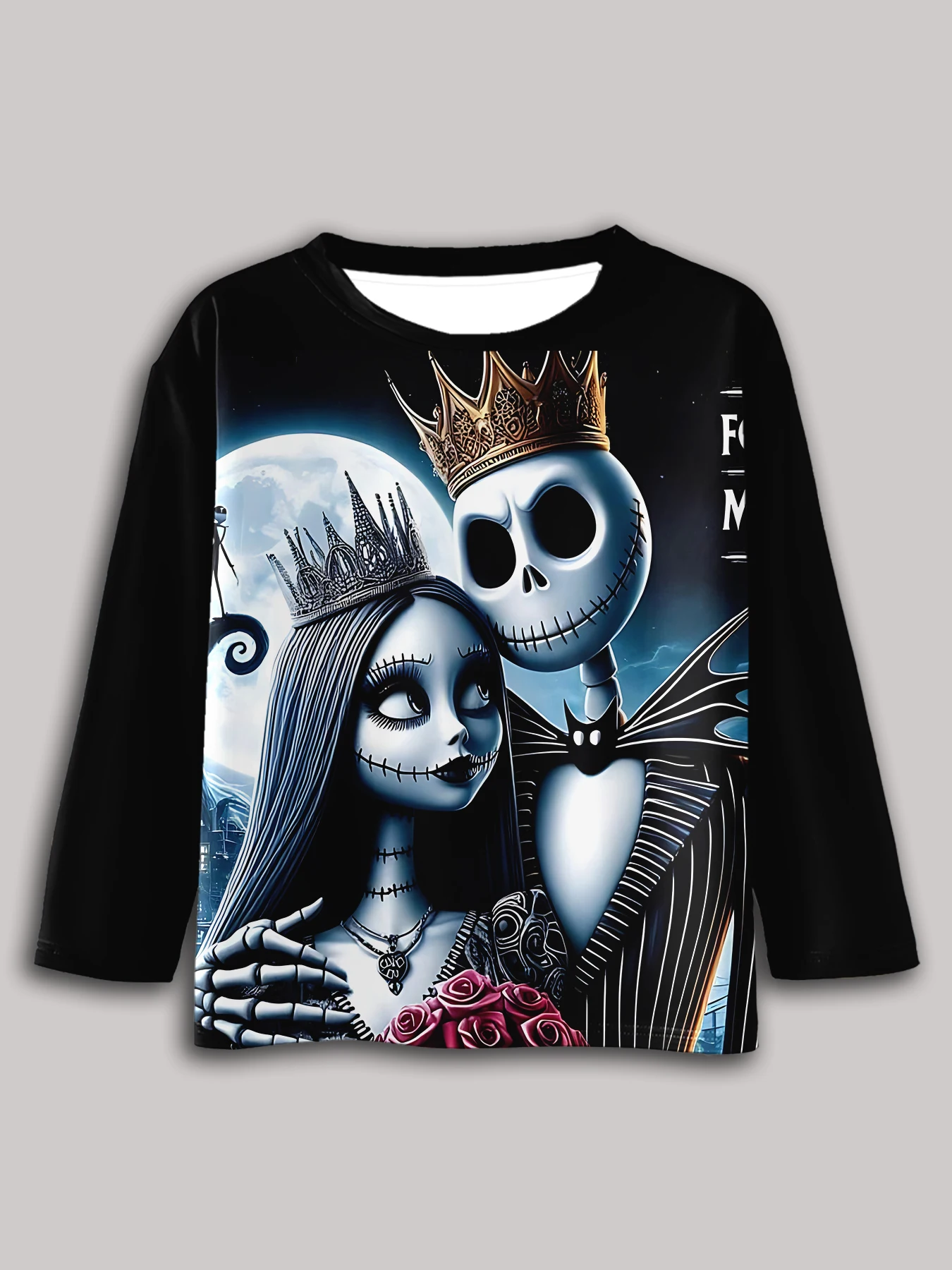 3D Print Cartoon Jack Skellington Children T-Shirt Long Sleeve Spring Fall Clothes Casual Round Neck Boys and Girls Tops