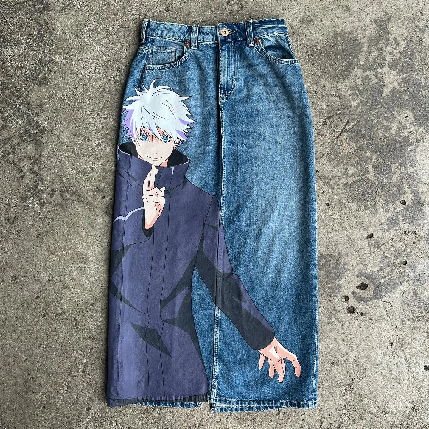 

Harajuku Japanese Anime Graphic wide leg jeans Jeans Streetwear Y2K Jeans Men Women 2024 new High Waist Wide Trouser Blue Pants