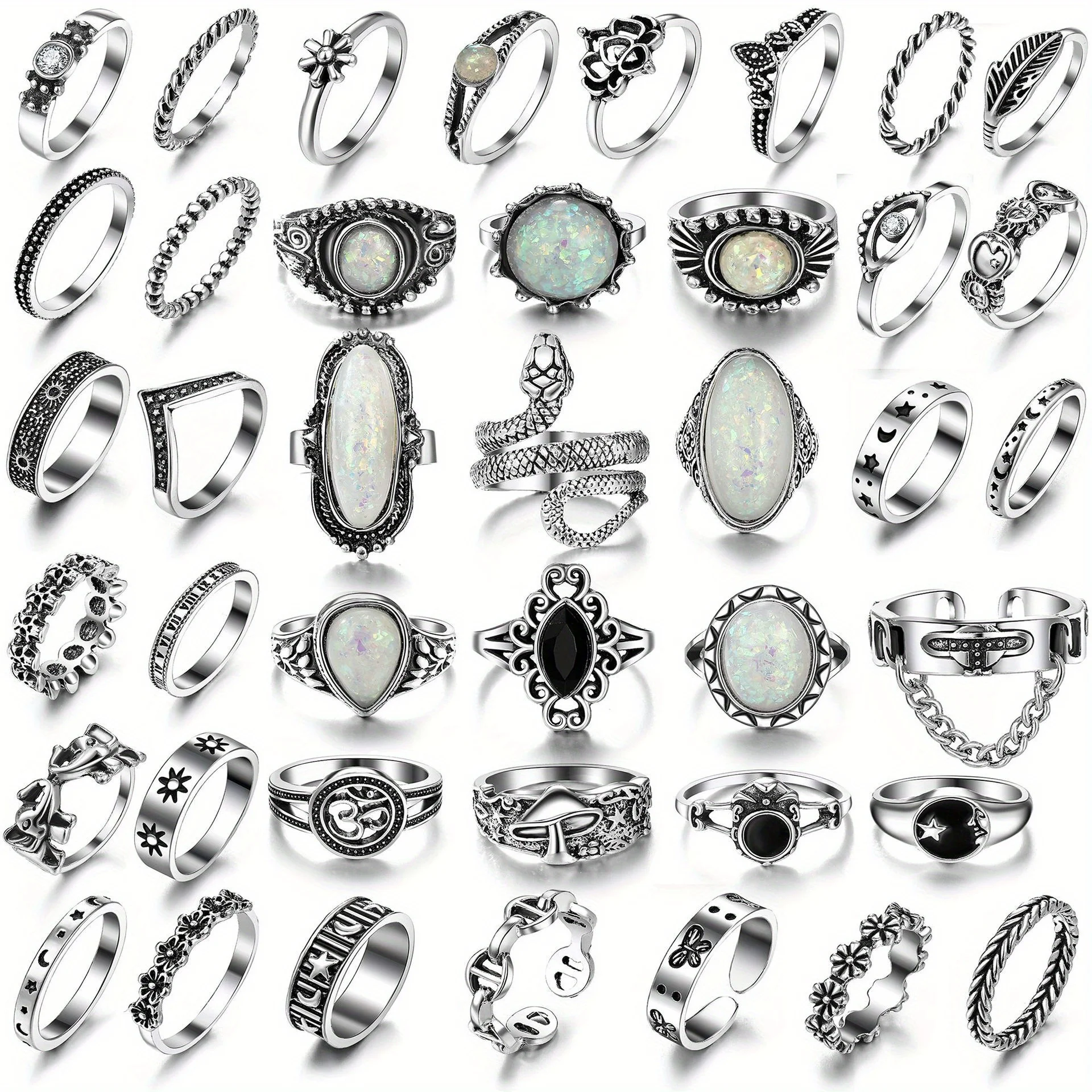 

42PCS Combination Metal Ring Butterfly Flower Joint Ring Butterfly Elephant Flower Retro Joint Ring