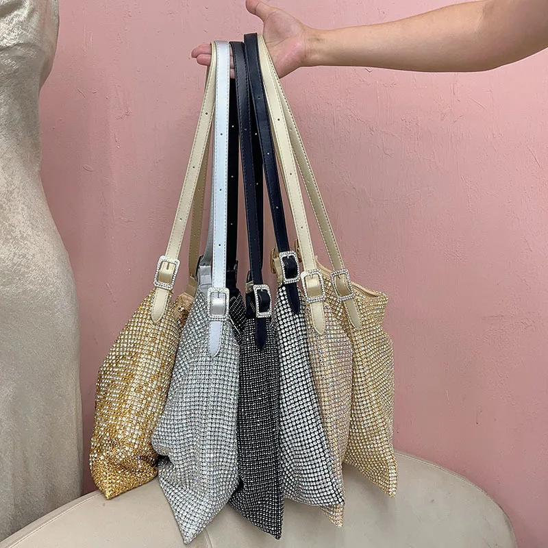 حقائب سهرة فاخرة من الماس للنساء حقيبة كتف ناعمة من حجر الراين الكريستالي حقائب يد للمتسوقين وحفلات الزفاف للسيدات