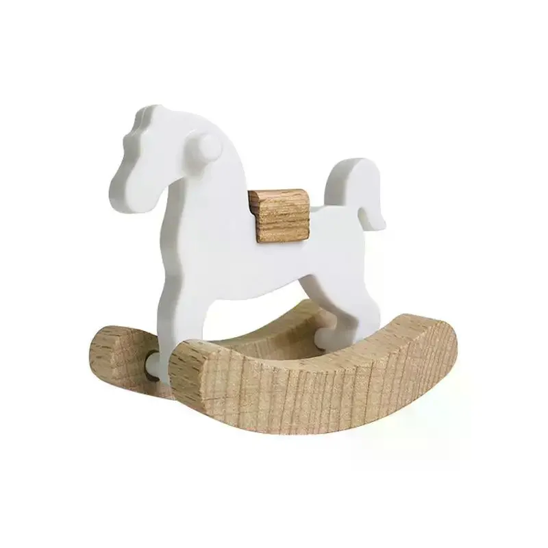 Mini Wooden Horse Toy Model Simple Small Rocking Horse Doll Decor Accessories Dollhouse Ornaments Home Decor