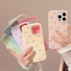 Ins Bow Pattern Silicone Case For iPhone 16 15 14 13 12 11 Pro Max Simple Gentle Style Soft Shockproof Buffer Protective Cover