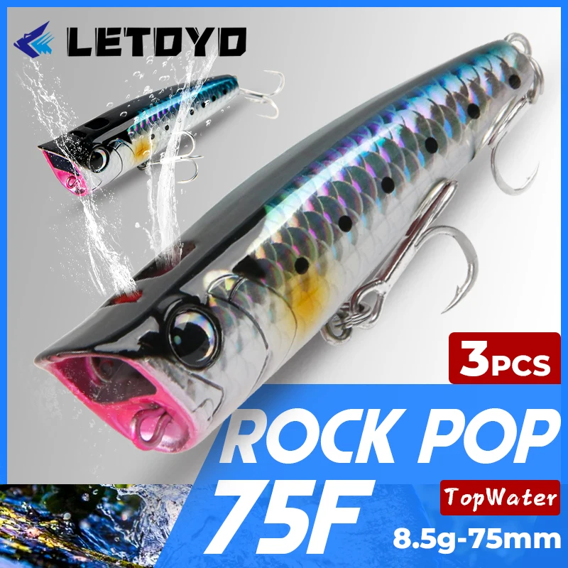 

LETOYO 3pcs 8.5g 75mm Rock pop Floating Popper Topwater Lure Artificial Lure Hard Baits For Perch Bass Pike Fishing Lure