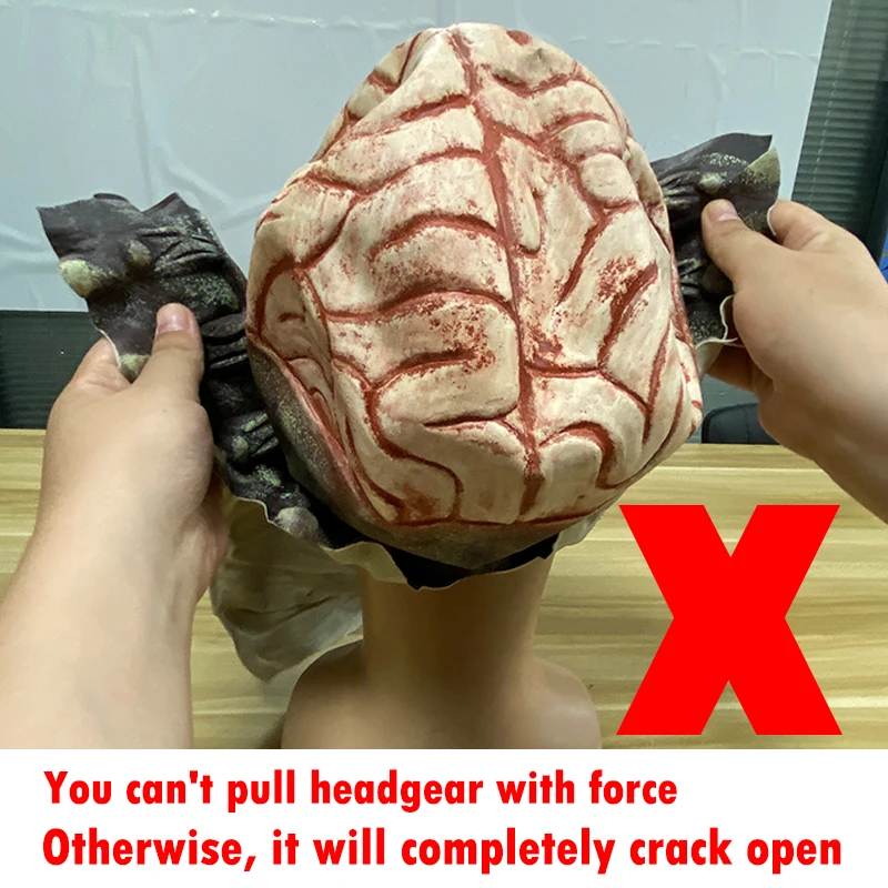 Creepy Brains Skeleton Mask Skull Headgear Cosplay Bloody Zombies Skull Latex Helmet Halloween Carnival Party Costume Props view 5