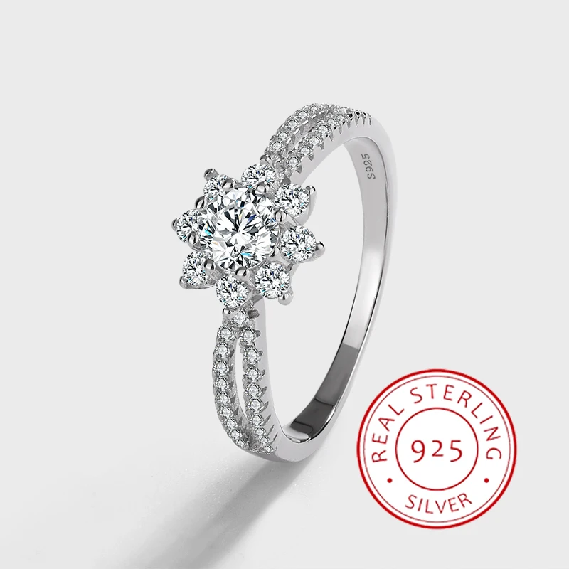 

Luxurious and Versatile Engagement Proposal Authentic S925 Silver Petal Full Diamond Ring Wedding Accessories