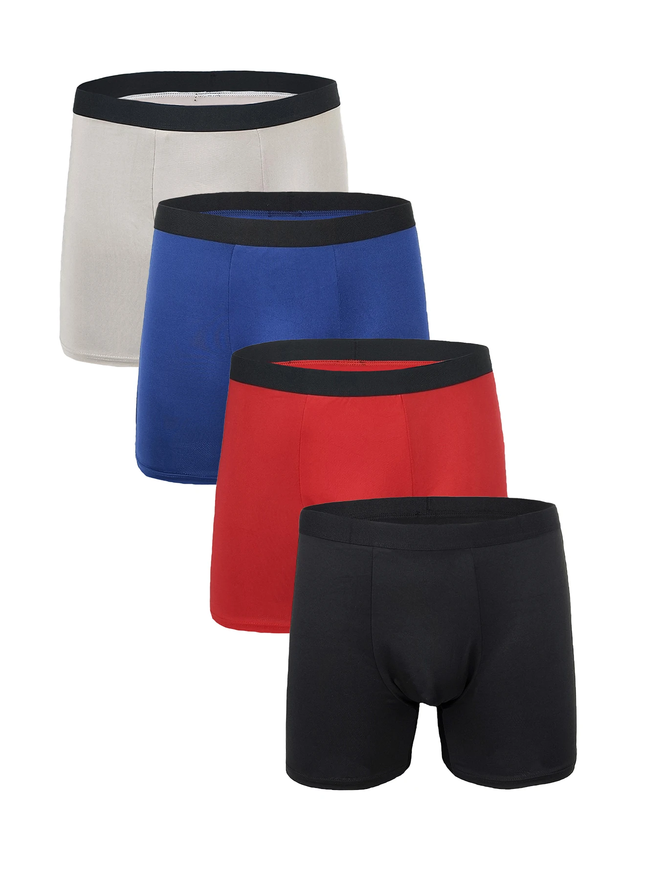 

4-Piece Men's Polyester Boxer Briefs Set - Vibrant Multi-Color (White/Blue/Red/Black) Comfort-Fit Underwear