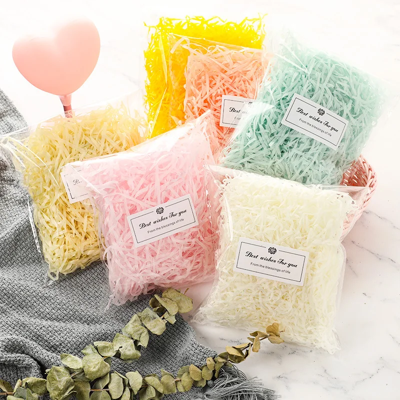 10/50g coloured raffia straw crinkle paper confetti DIY gift box filler wedding party gift box candy material pack filler decor