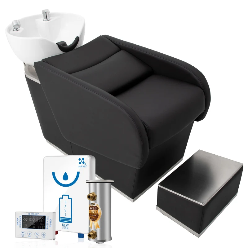 High-end barber shop special stainless steel hair flush bed simple semi-lying shampoo bed ceramic basin