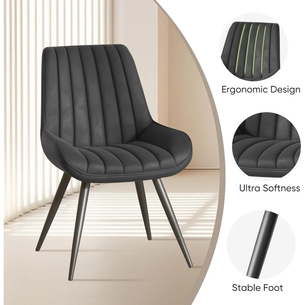 Modern Dining Chairs Set of 4, Comfy Dining Room Chairs with Thick Cushions, Upholstered Fabric Kitchen Side Chairs with Metal L