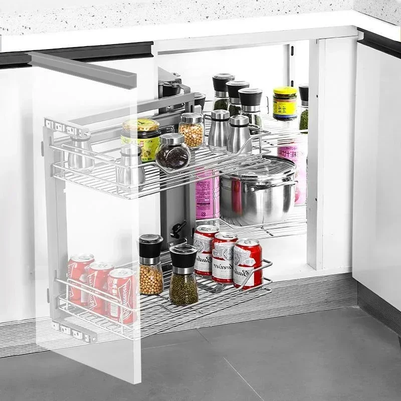 Stainless Steel Kitchen Cabinet Pull Blue Shelf Cabinet Corner Left And Right Open Door Small Monster Corner Pull BasketHot Sale