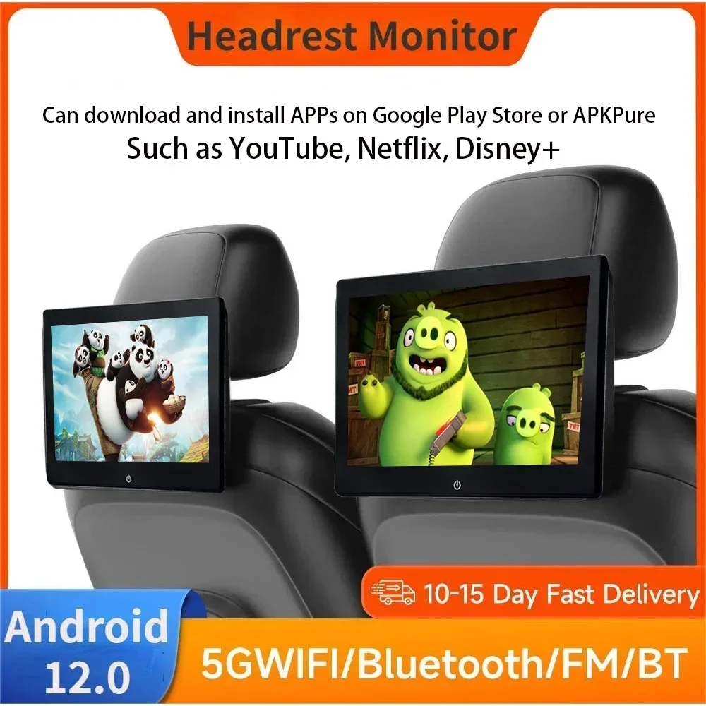 Android 12 Touch Screen 10.1 INCH Car Headrest Video Multimedia Player Bluetooth Rear Back Seat TV Monitor Display For Airplay