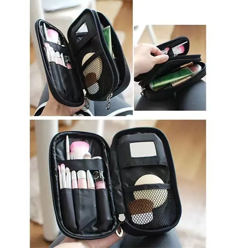 Mini Waterproof Cosmetic Bag Simple Solid Color Portable Make Up Storage Pouch Travel Female Makeup Brush Holder Toiletry Cases