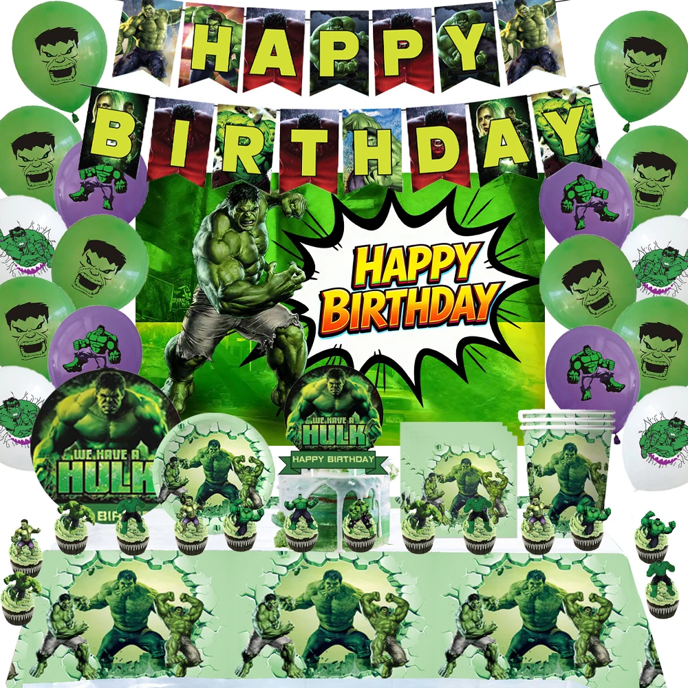

Superhero Avengers Hulk Boy Birthday Party Decorations Hero Disposable Tableware Green Cup Plates Tablecloth Baby Favor Gift Toy