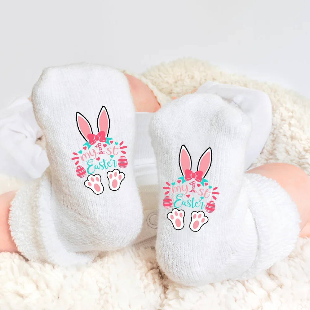 Mis Primeros Calcetines de Felpa Blancos para Bebé, Decoración para Recién Nacidos, Regalos Lindos de Pascua para Padres Primerizos, Calcetines para Bebés Niños y Niñas
