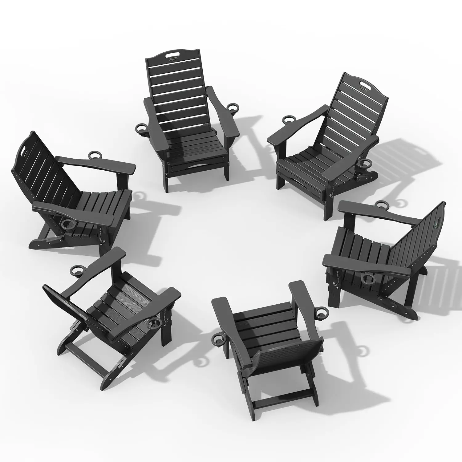Folding HDPE Adirondack Chair with Footrest，Retractable Ottoman,2 Cup Holders, Weather Resistant for Backyard, Poolside