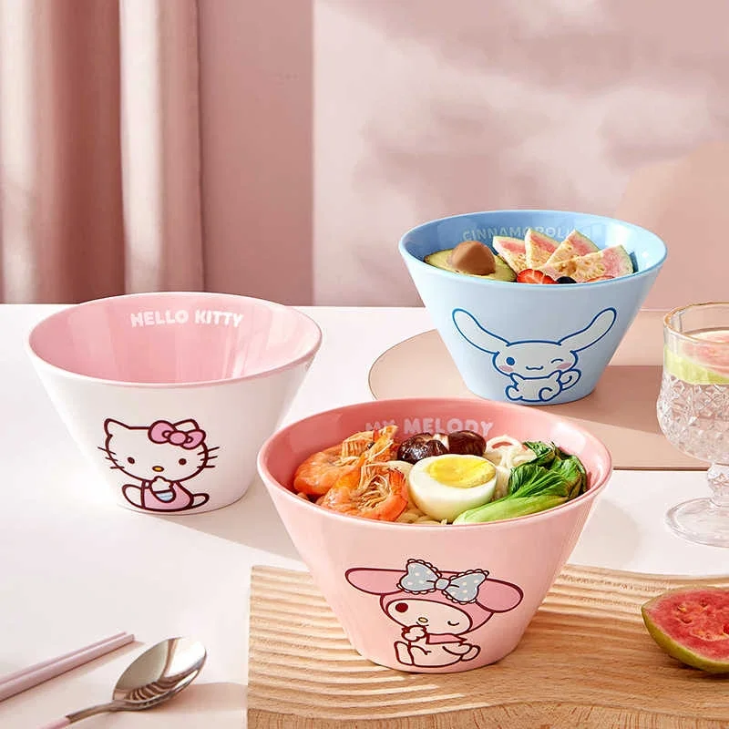 

Sanrio Kawaii Hello Kitty Ceramics Ramen Bowl My Melody Cinnamoroll Anime Cartoon Household Tablewares Noodle Soup Eating Bowls