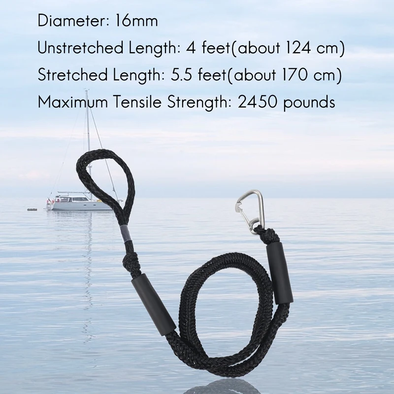 Bungee Boat Dock Lines With Hook 4 Feet Dockline Mooring Rope Boat Accessories Docking Lines Shock Cords For Boats Kayak