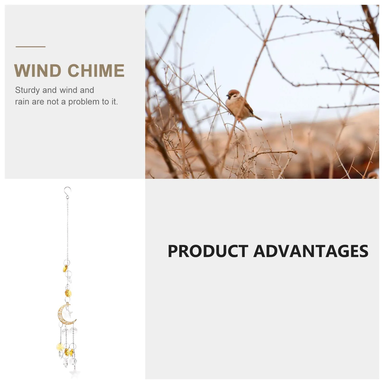 

Lovely Moon Wind Chime White Crystal Decor Craft Hanging Bell Retro Sturdy Weather Resistant Easy Door