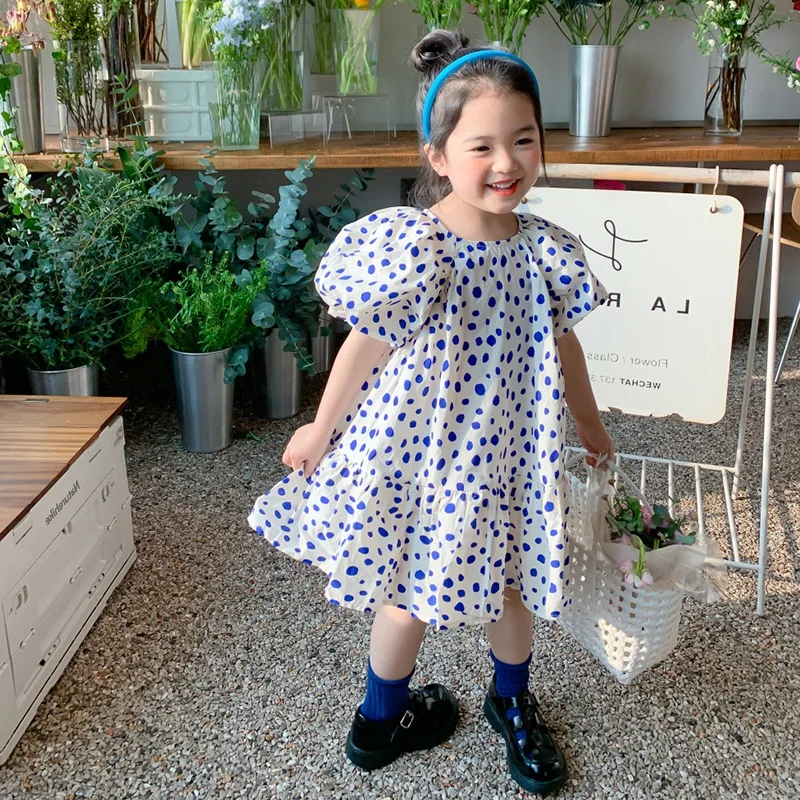 Sommer Mädchen Prinzessin Kleid 3-8t Kinder süße Pok Dot Freizeit kleid Mode Kinder Mädchen