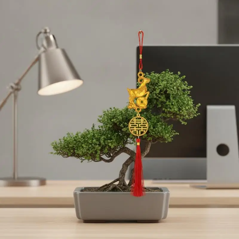 Chinese New Year 2027 Goat Hanging Ornaments Gold Lucky Design Red Tassels Spring Festival Home Wall Decor