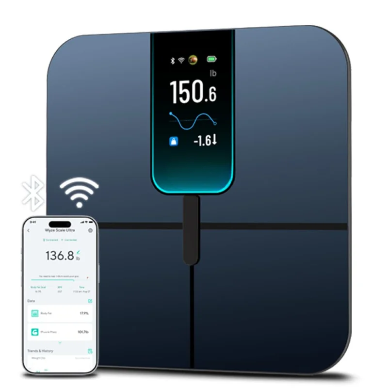 

Smart Body Scale 4.3" Color Display Wi-Fi Bluetooth 400lbs BMI Muscle Fat Heart Rate Digital Bathroom Scale